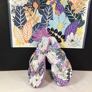 Vera Bradley Women's Palm Floral Flip Flops Sandals Large and Shopping Bag Tote